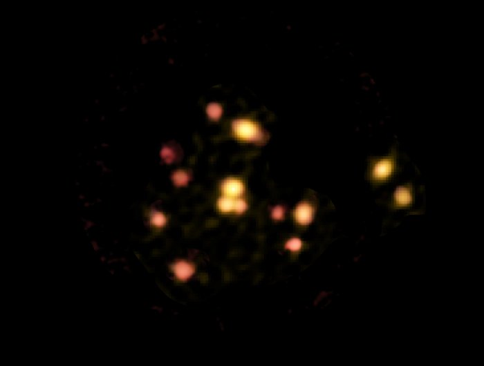 14-те галактики на SPT2349-56. Снимката е от ALMA