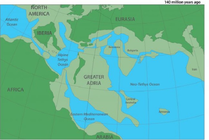 Изгубеният континент Голяма Адрия се появява преди около 240 милиона