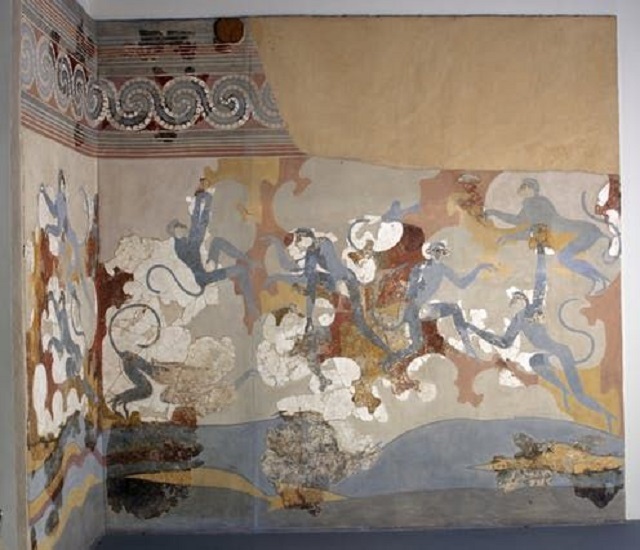 Сините маймуни изрисувани по стените на Акротири на гръцкия остров