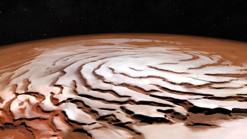 Марсианската ледена шапка на северния полюс на планетата е като